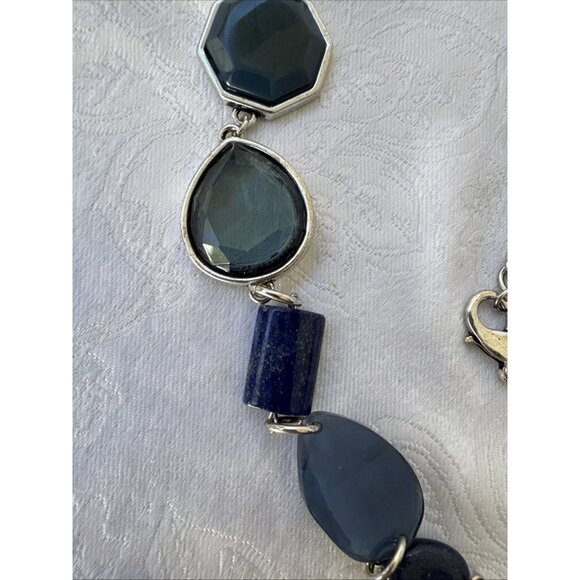 Chicos Blue Stone Silver Tone 19" Long Beaded Chain Statement Necklace NEW - Picture 6 of 16